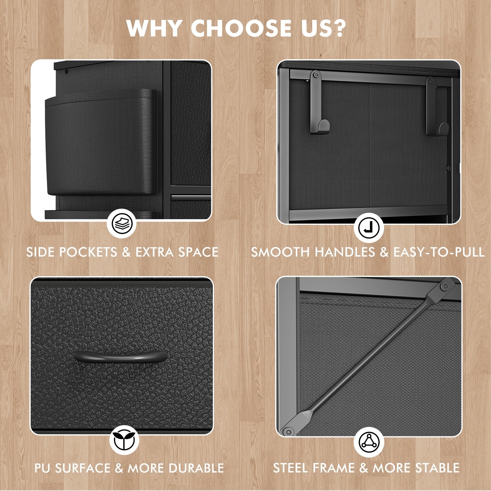 Kommode mit 12 Schubladen, hohe Stoffkommoden für das Schlafzimmer