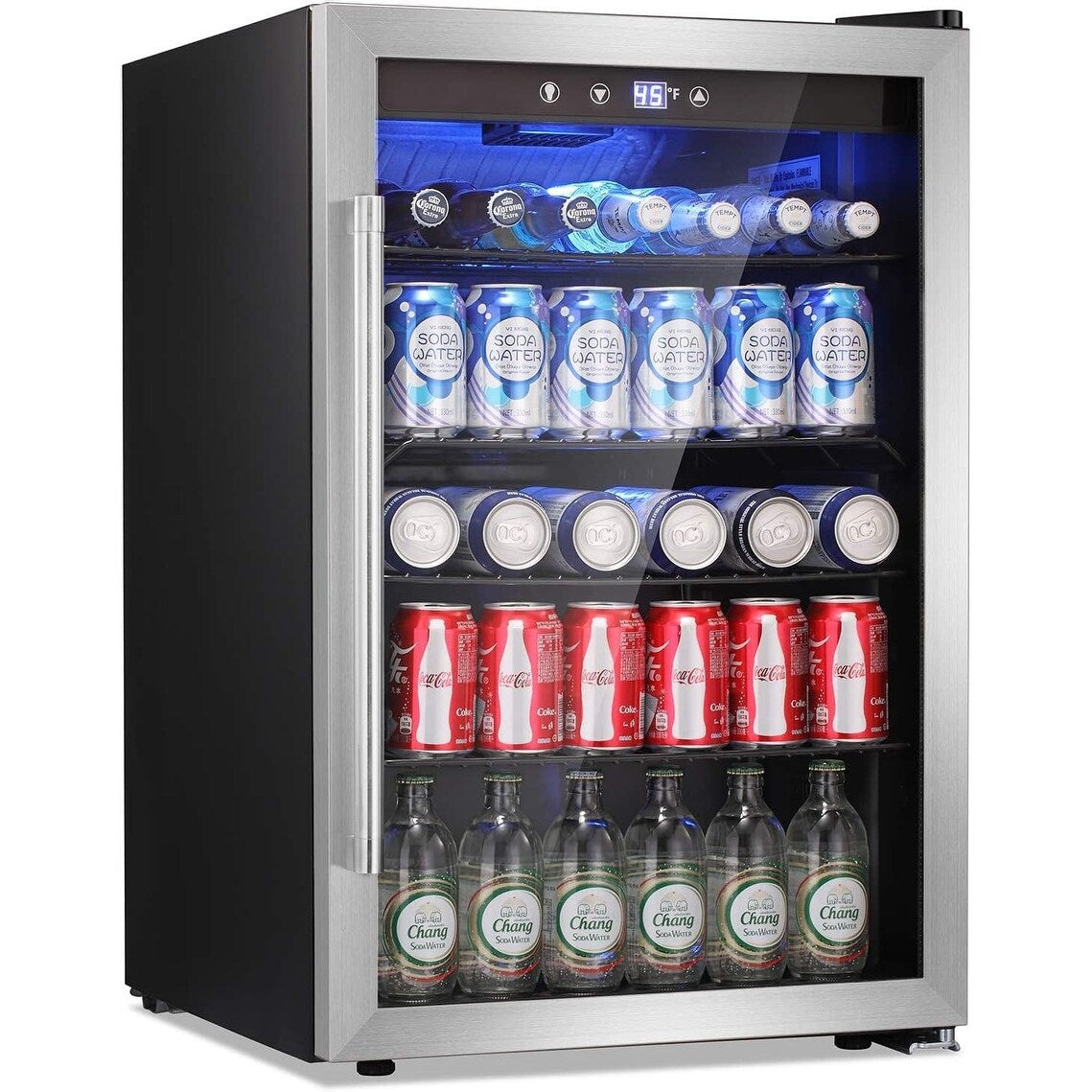 Getränkekühlschrank für 145 Dosen, 4,4 Kubikfuß (ca. 125 Liter) Nutzinhalt, Mini-Kühlschrank mit Glastür für Limonade, Bier und Wein – transparente Front für Zuhause, Büro oder Bar