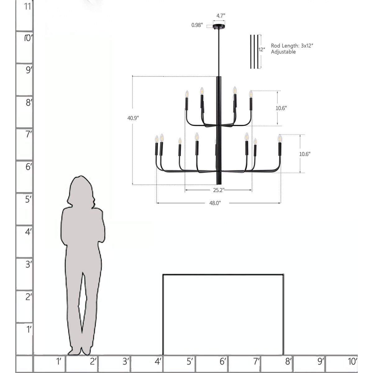 Minimalistischer Kerzenleuchter mit 15 Leuchten, 2-stufig, antikes Design – 48