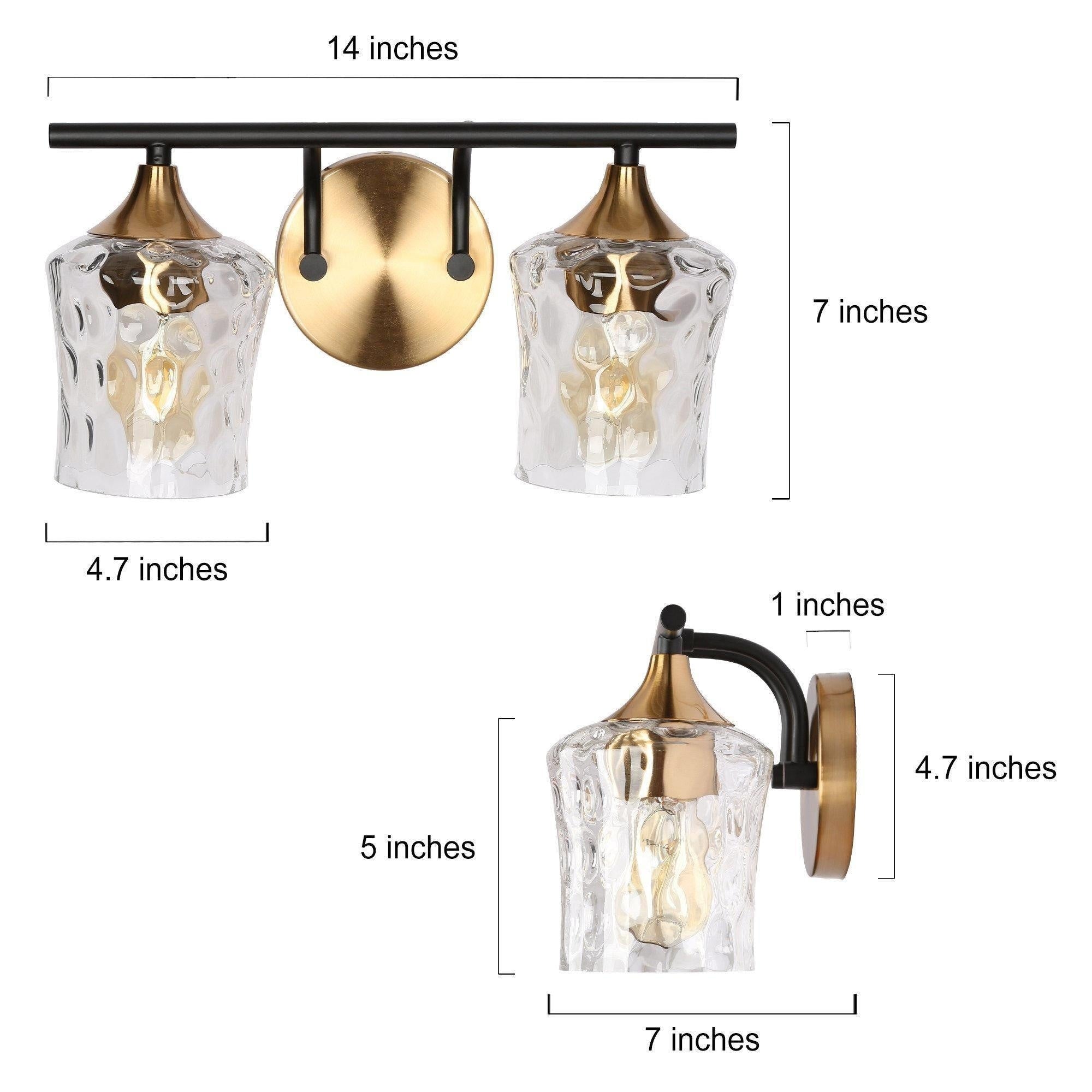 Moderne 2/3/4-flammige Wandleuchte für Badezimmer in Gold und Schwarz mit gehämmertem Glas