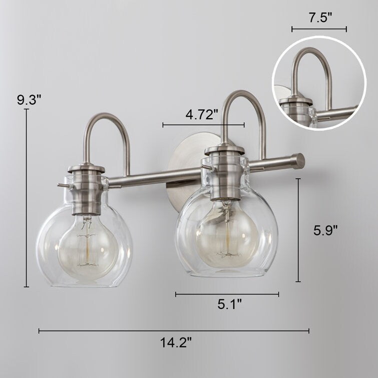 2/3-flammige Badezimmer-Wandleuchte mit Glasschirm