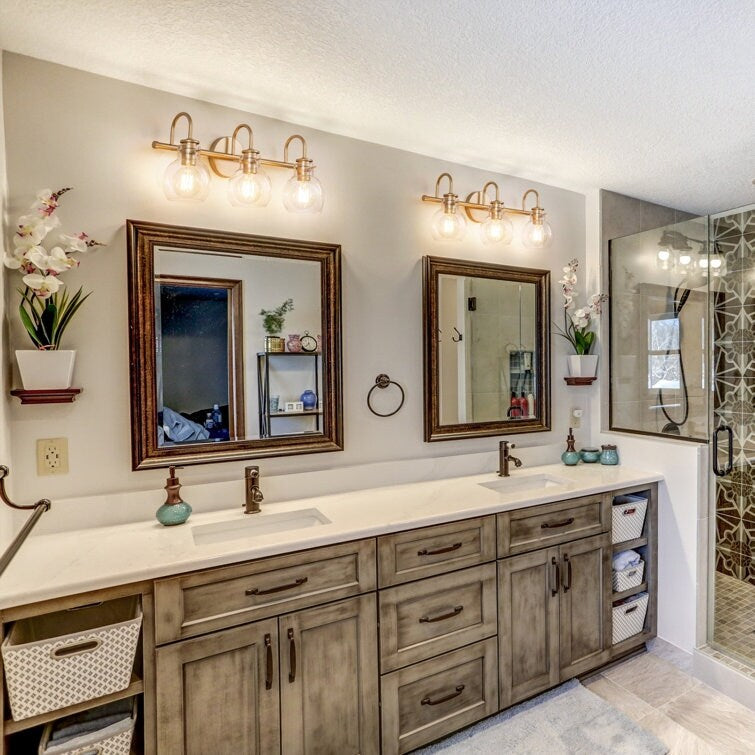 2/3-flammige Badezimmer-Wandleuchte mit Glasschirm