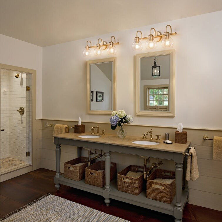 2/3-flammige Badezimmer-Wandleuchte mit Glasschirm