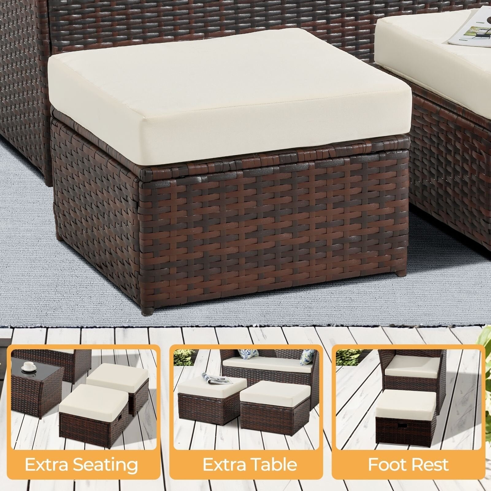 2er-Set Gartenhocker aus Rattan – Sonderangebot