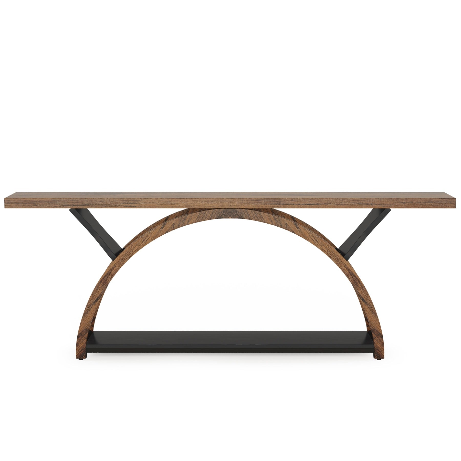 Schmaler, länglicher Konsolentisch mit zwei Ebenen und halbkreisförmigem Gestell für Eingangsbereich, grauer Beistelltisch für Flur/Garderobe