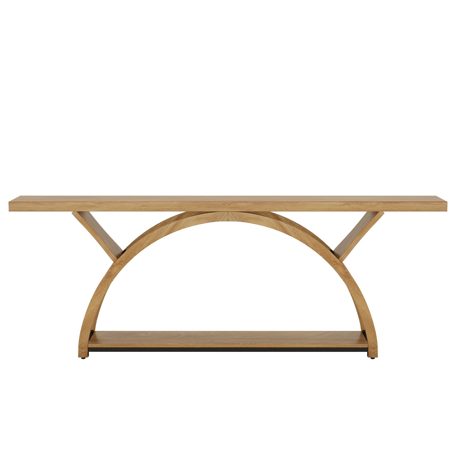 Schmaler, länglicher Konsolentisch mit zwei Ebenen und halbkreisförmigem Gestell für Eingangsbereich, grauer Beistelltisch für Flur/Garderobe