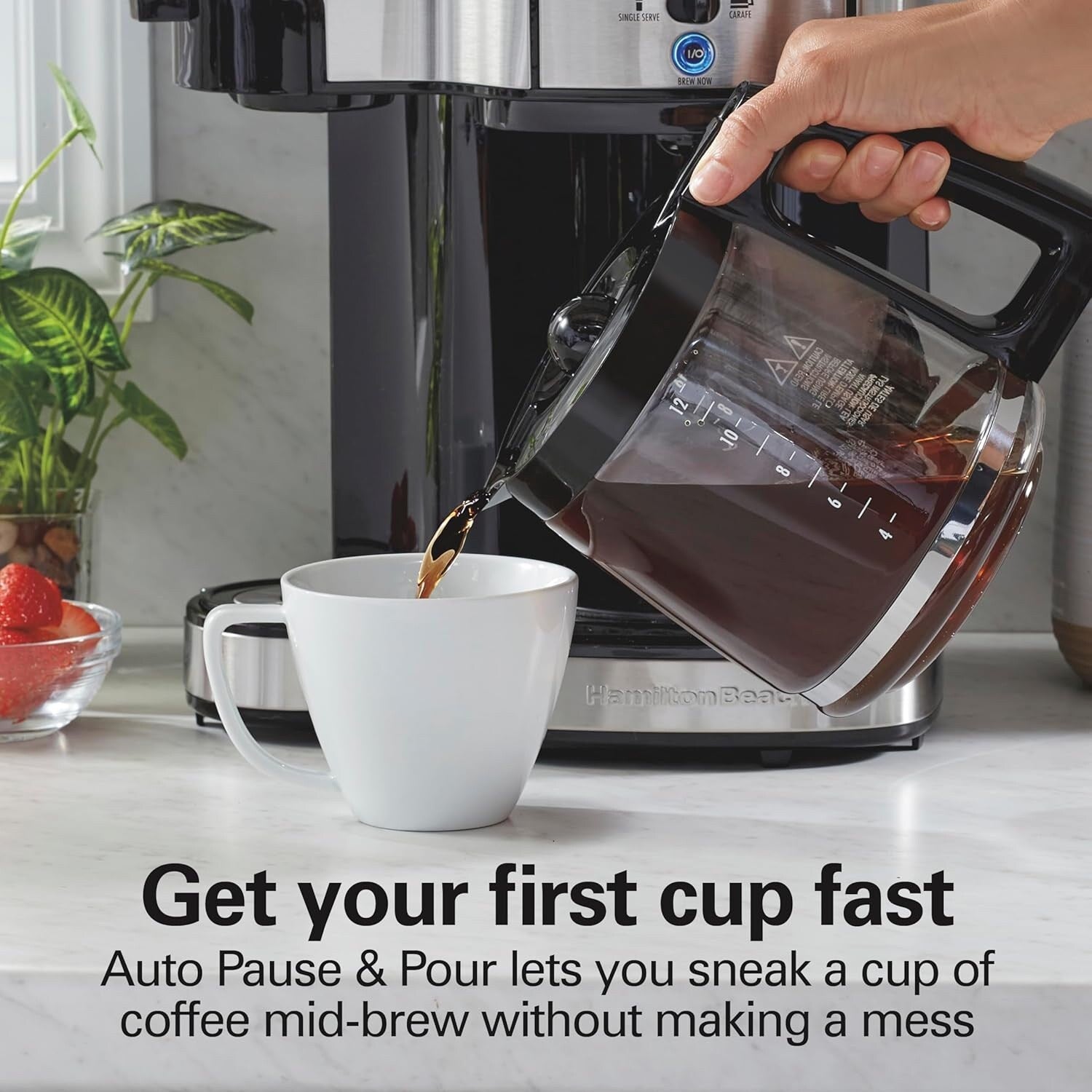 Kaffeemaschine mit 2 Funktionen (12 Tassen & Einzelportionen), Glaskanne, automatische Pausen- und Ausgießfunktion, Schwarz