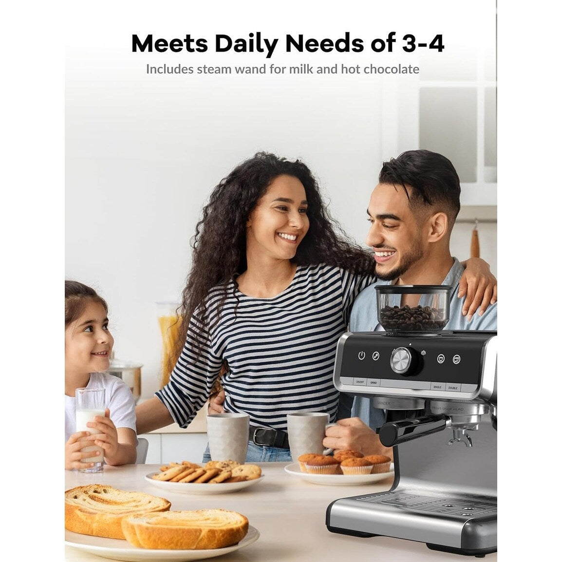 Halbautomatische Espressomaschine (20 Bar) mit Mahlwerk und Milchaufschäumer