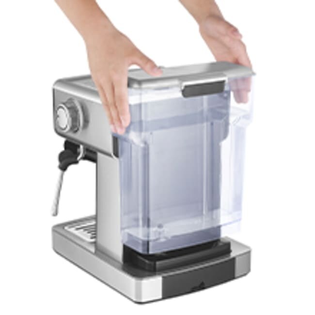 Halbautomatische Espressomaschine aus silberfarbenem Edelstahl für 20 Tassen mit 0,5-Gallonen-Wassertank