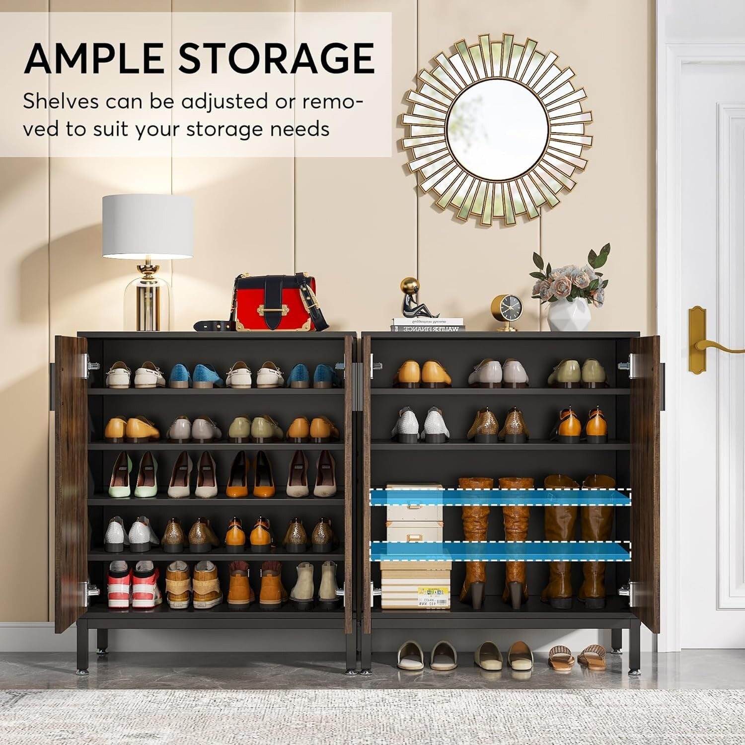 Moderner Schuhschrank mit Türen für 20 Paar Schuhe, 6-stöckiges, freistehendes Schuhregal für den Eingangsbereich