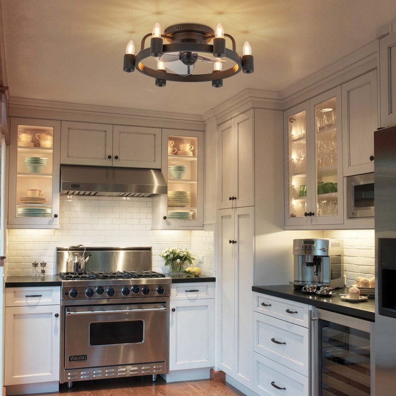 20-Zoll-Deckenventilator im modernen Landhausstil mit LED-Beleuchtung, flachem Profil, Einbauleuchte und Fernbedienung für das Wohnzimmer