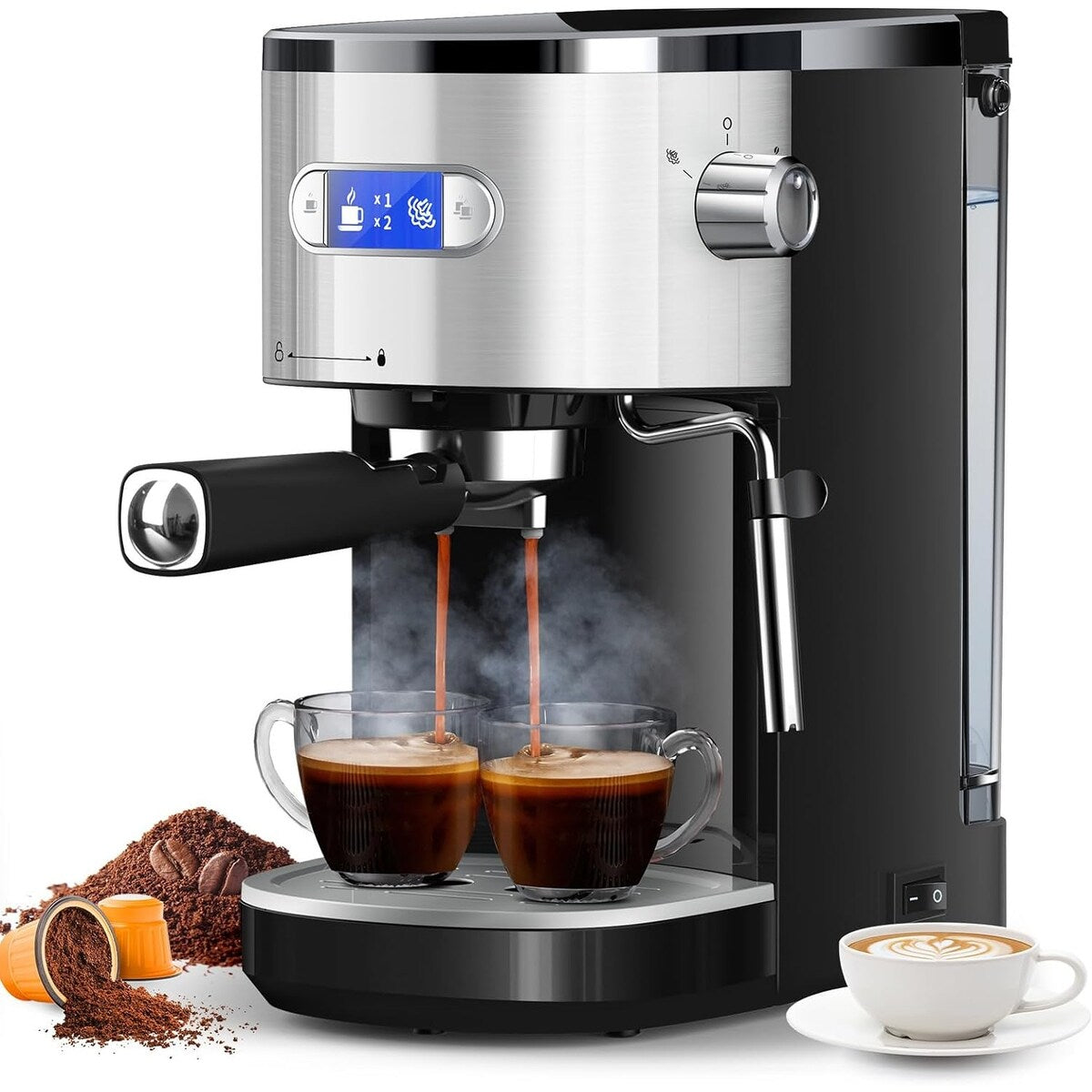 Espressomaschine (20 Bar) mit Milchaufschäumer, Dampfdüse, Cappuccino- und Latte-Maschine für den Haushalt, ideales Geschenk für Kaffeeliebhaber