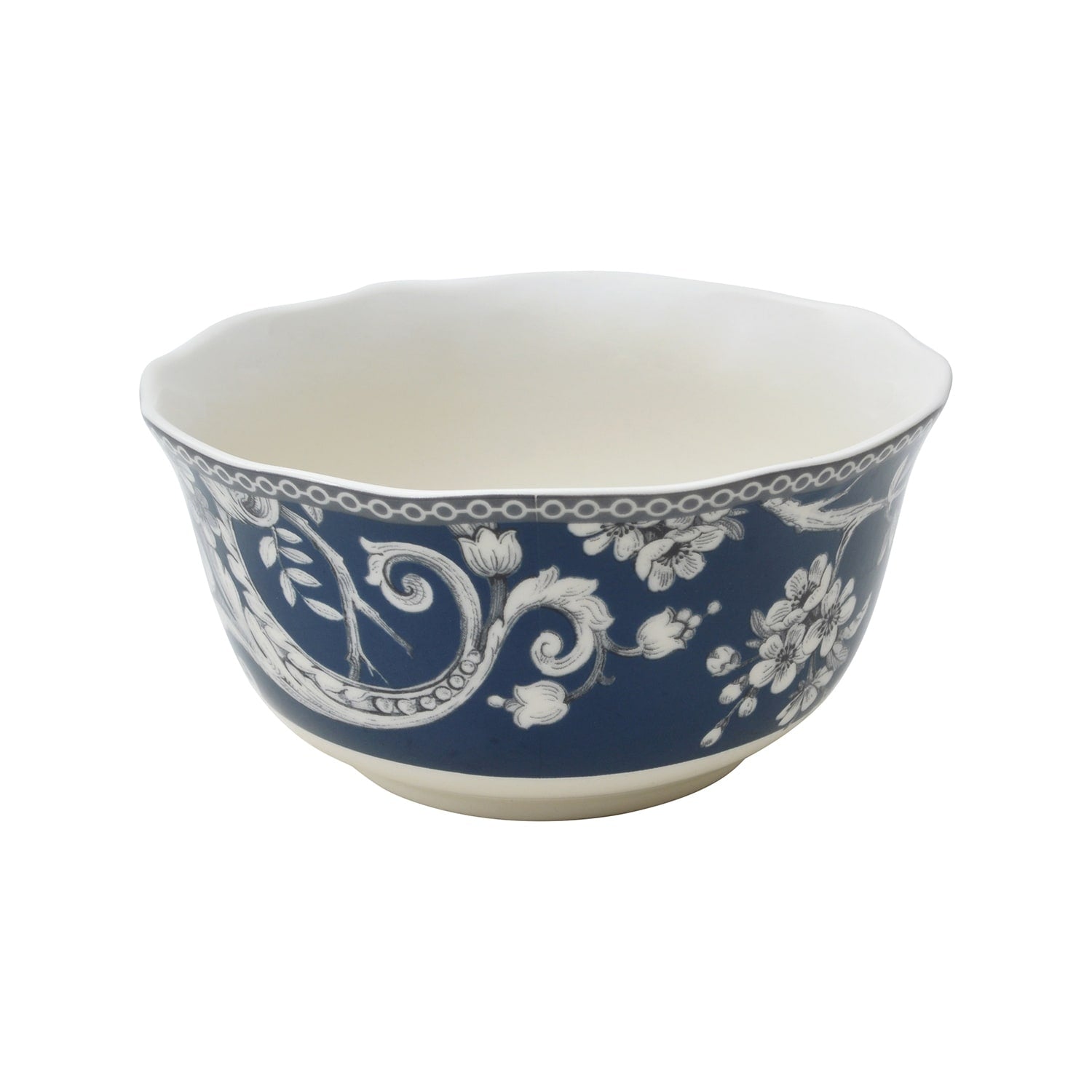 222 Fifth Adelaide 16-teiliges Porzellan-Geschirrset mit runden Tellern, Schüsseln und Bechern, Dunkelblau