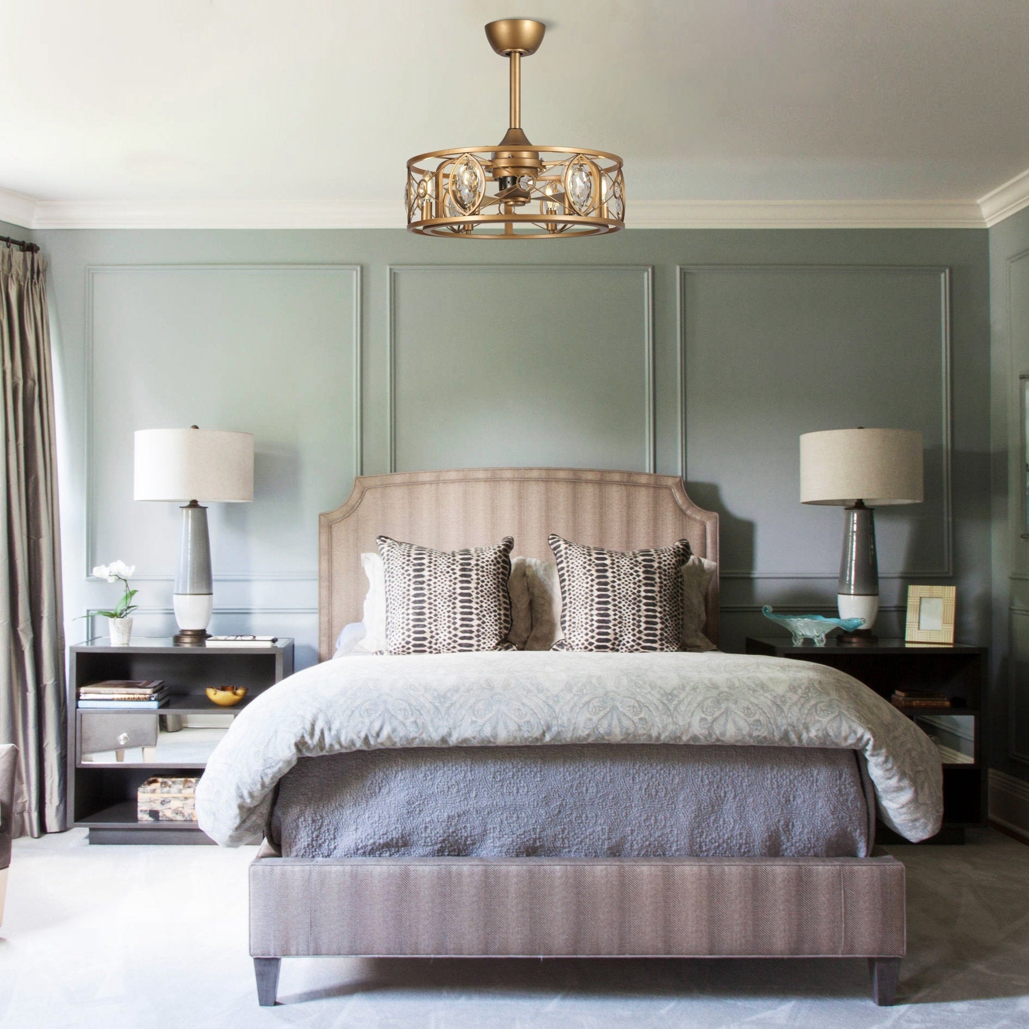 22 Moderner Kristall-Käfig-Deckenventilator-Kronleuchter mit Fernbedienung