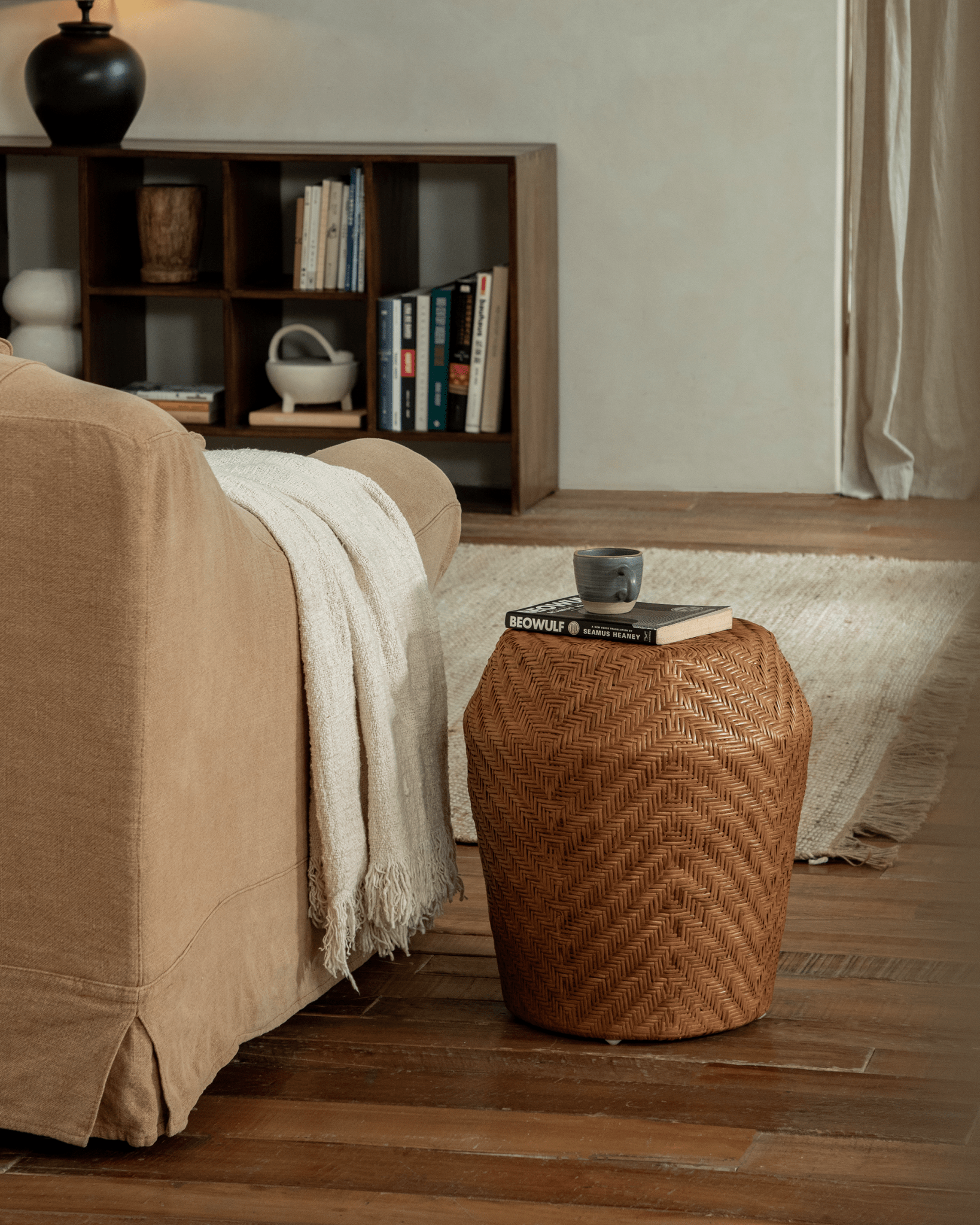 Drum Rattan Side Table