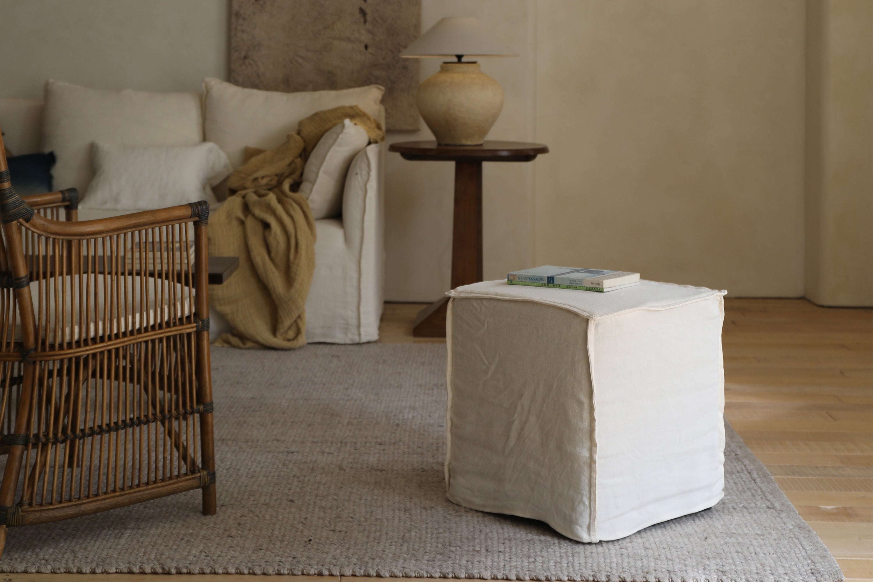 Cube Linen Ottoman