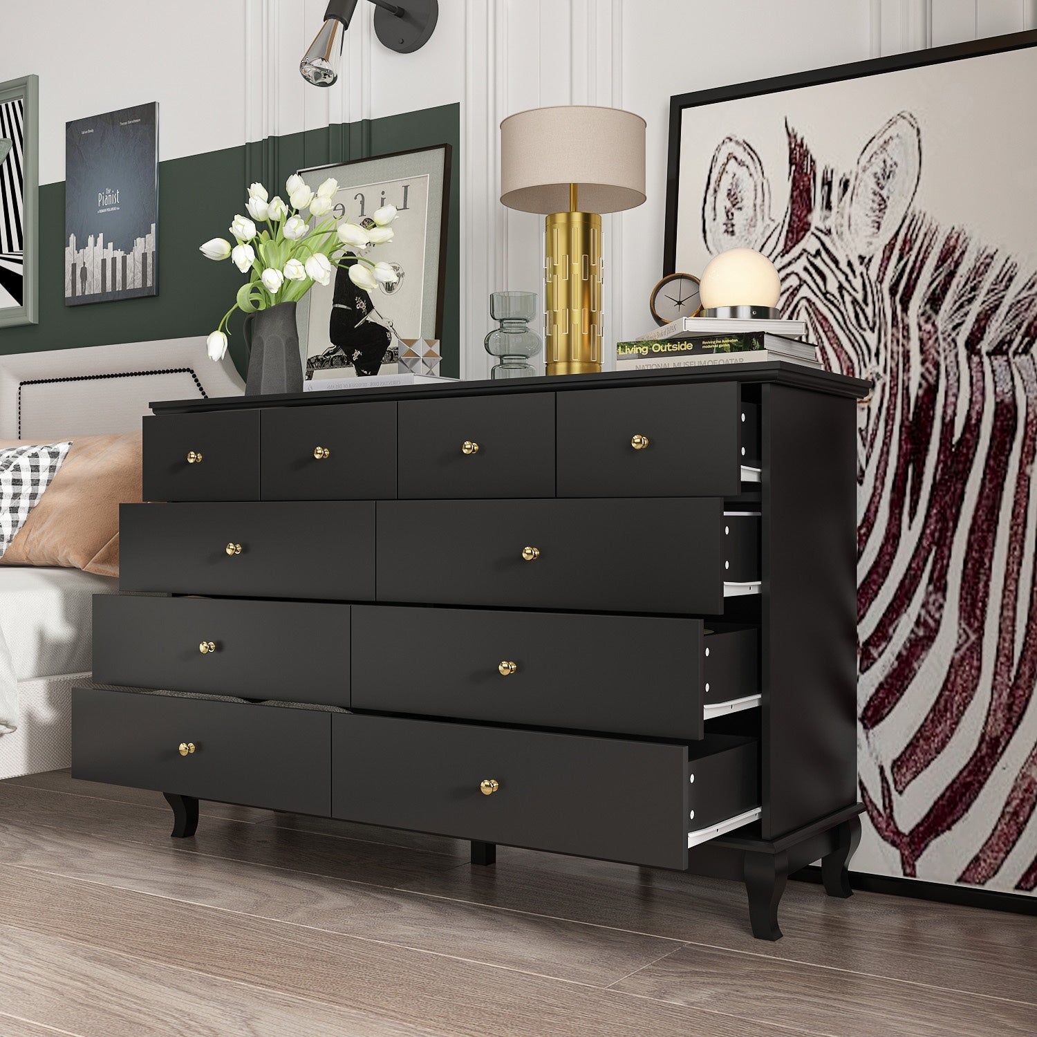 Doppelkommode mit 10 Schubladen für das Schlafzimmer, weiß, viel Stauraum