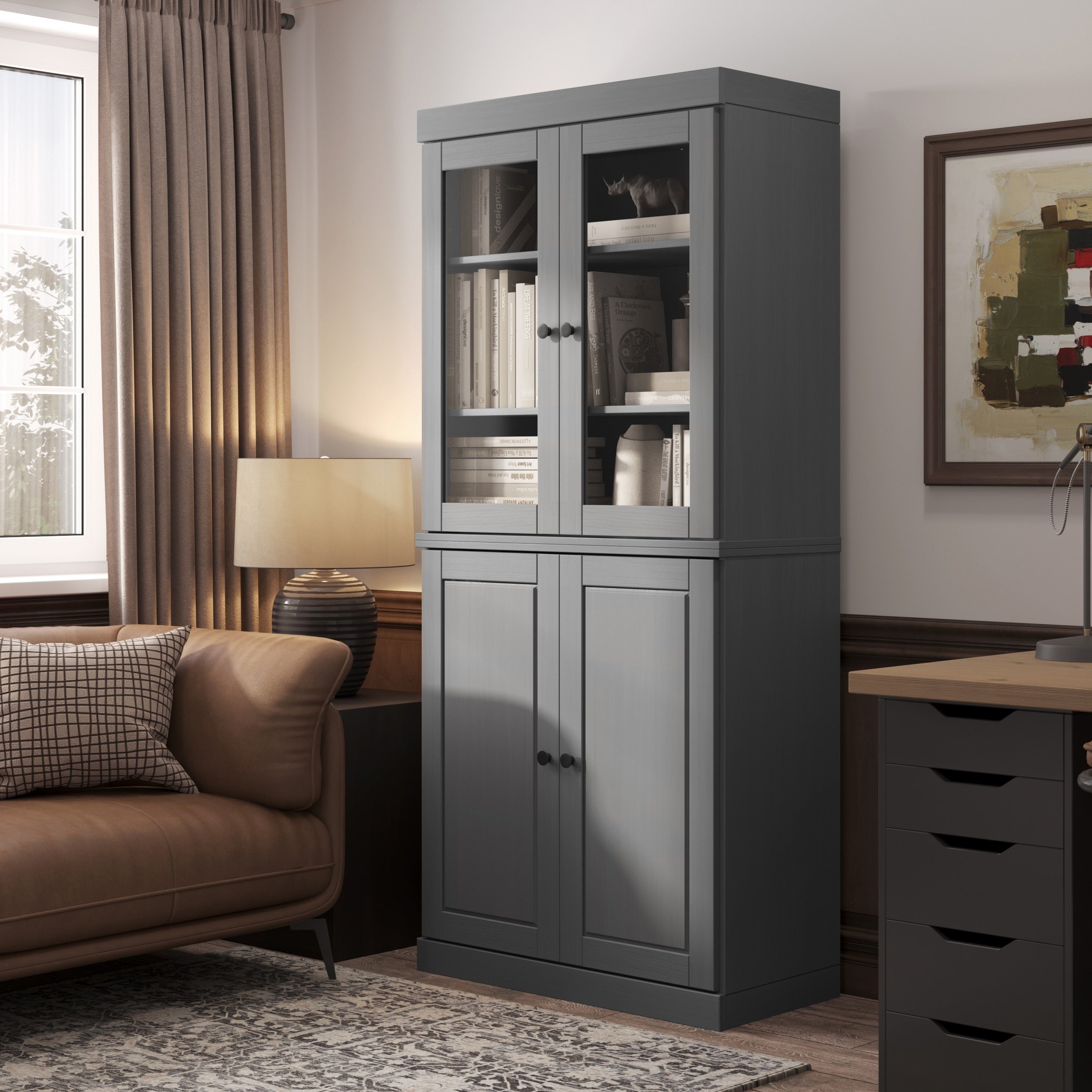 Bücherregal aus 100 % Massivholz mit 6 Regalböden und optionalen Türen von Palace Imports