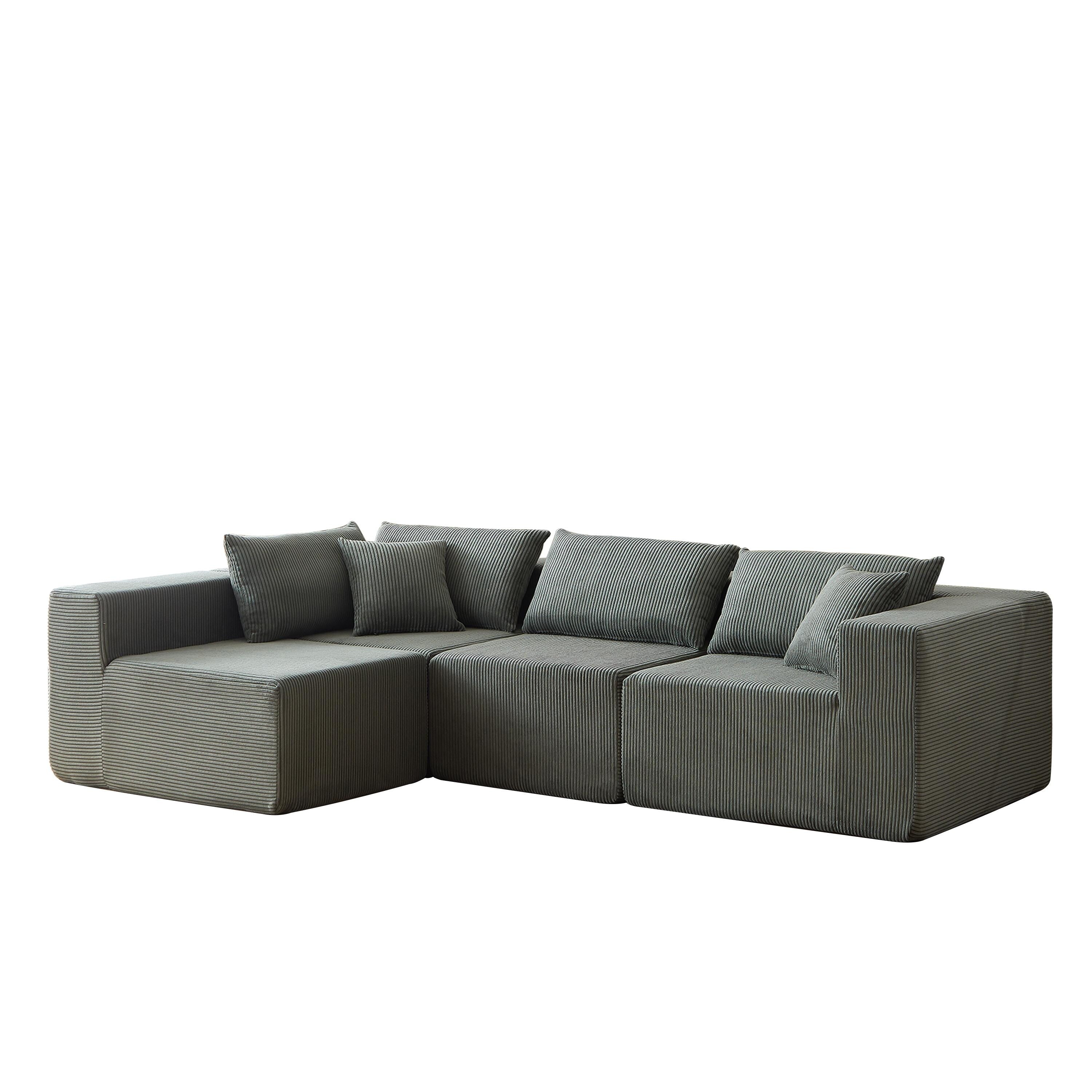Modulares L-förmiges Ecksofa aus Cord (264 cm), Bodensofa-Set, Schaumstoff-Kombinationssofa, 4-teiliges Set zur freien Kombination