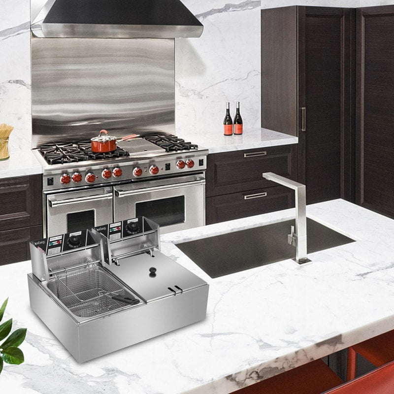 Elektrische Doppelzylinder-Fritteuse aus Edelstahl, 12,7 QT/12 L