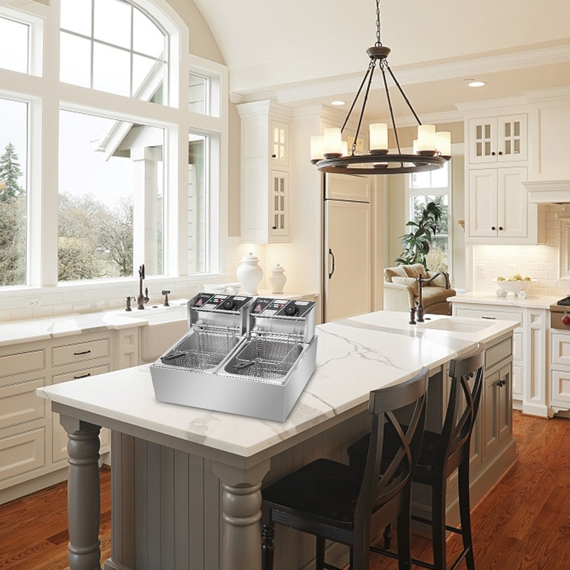 Elektrische Doppelzylinder-Fritteuse aus Edelstahl, 12,7 QT/12 L