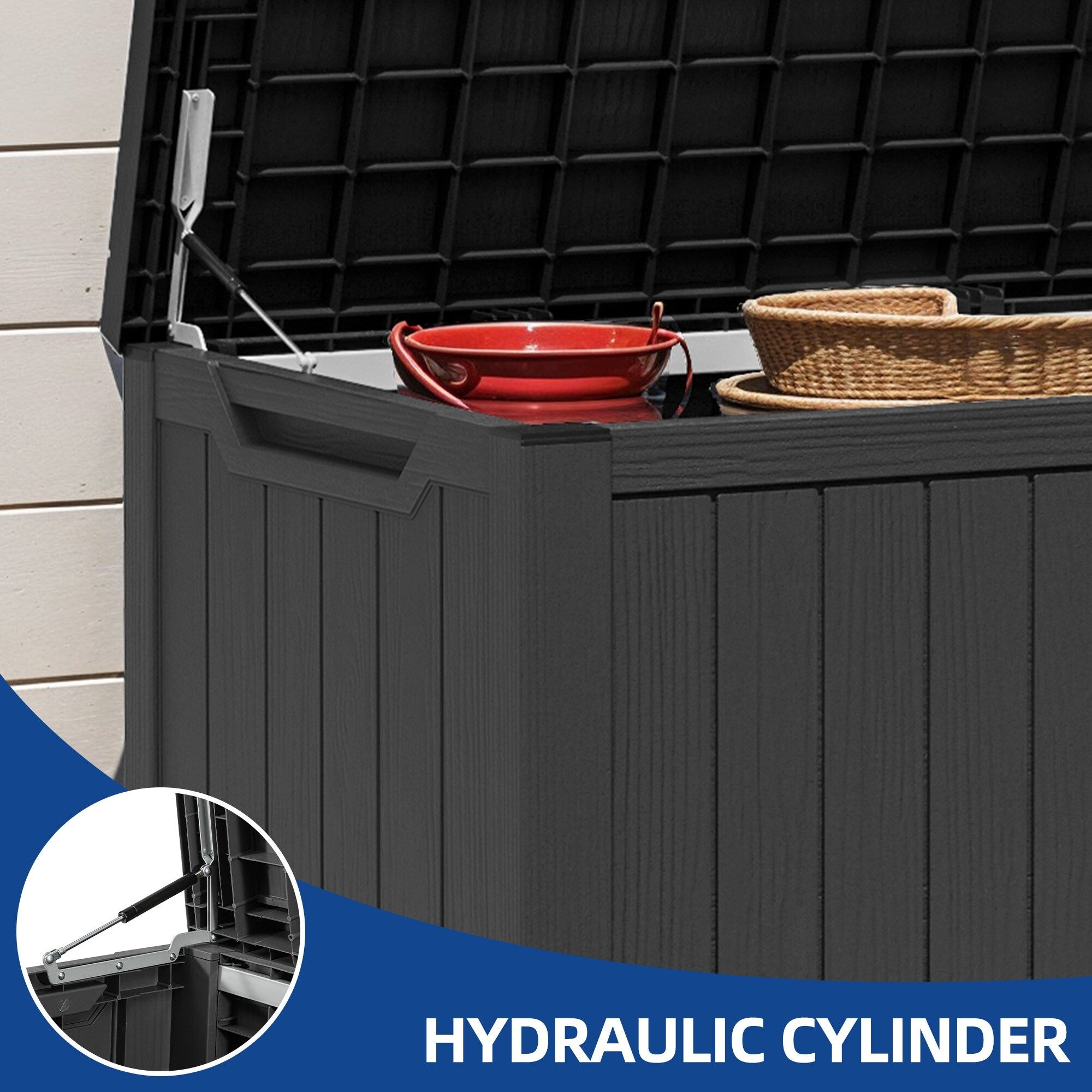 Große, wasserfeste und abschließbare Deckbox aus Kunstharz (120–260 Gallonen)