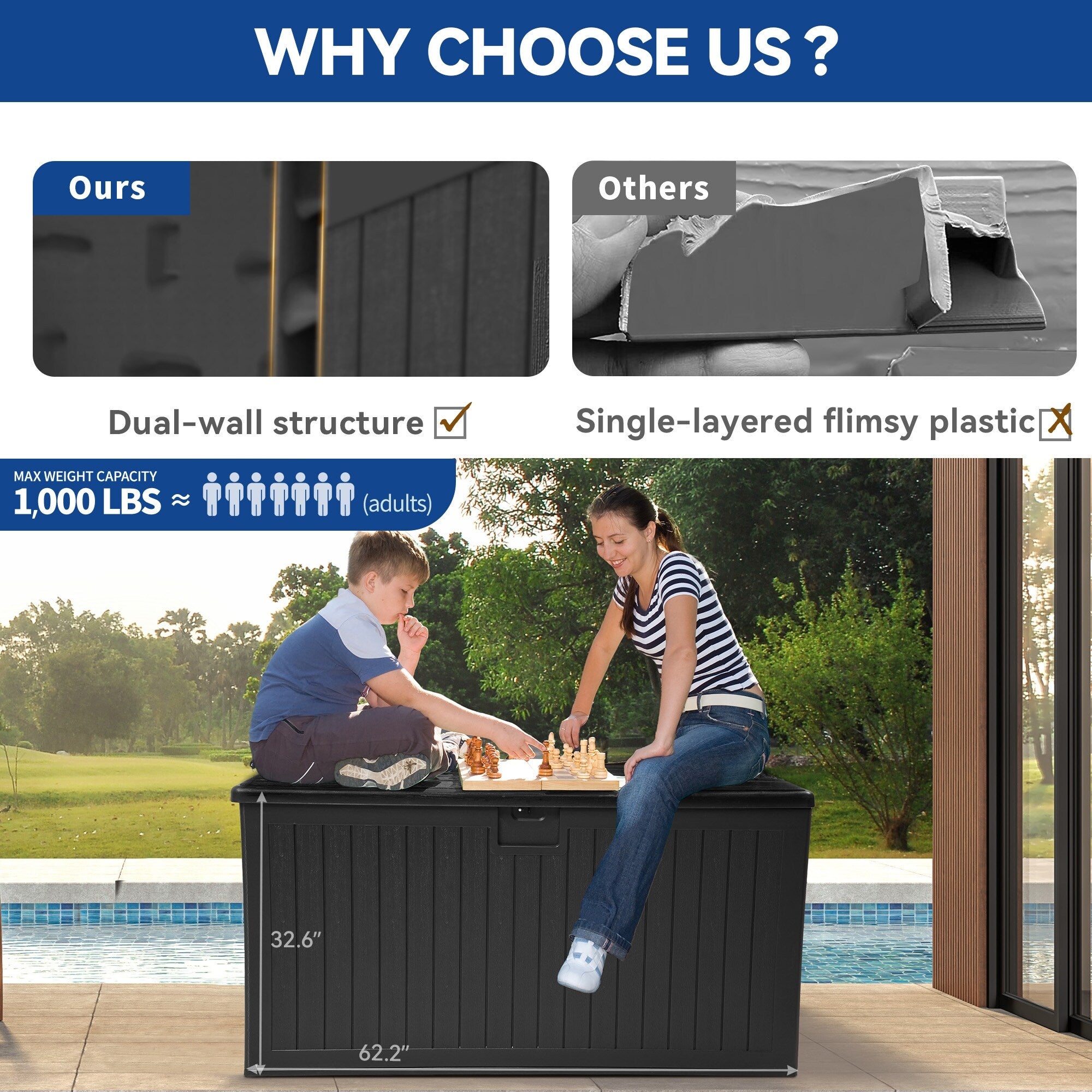 Große, wasserfeste und abschließbare Deckbox aus Kunstharz (120–260 Gallonen)