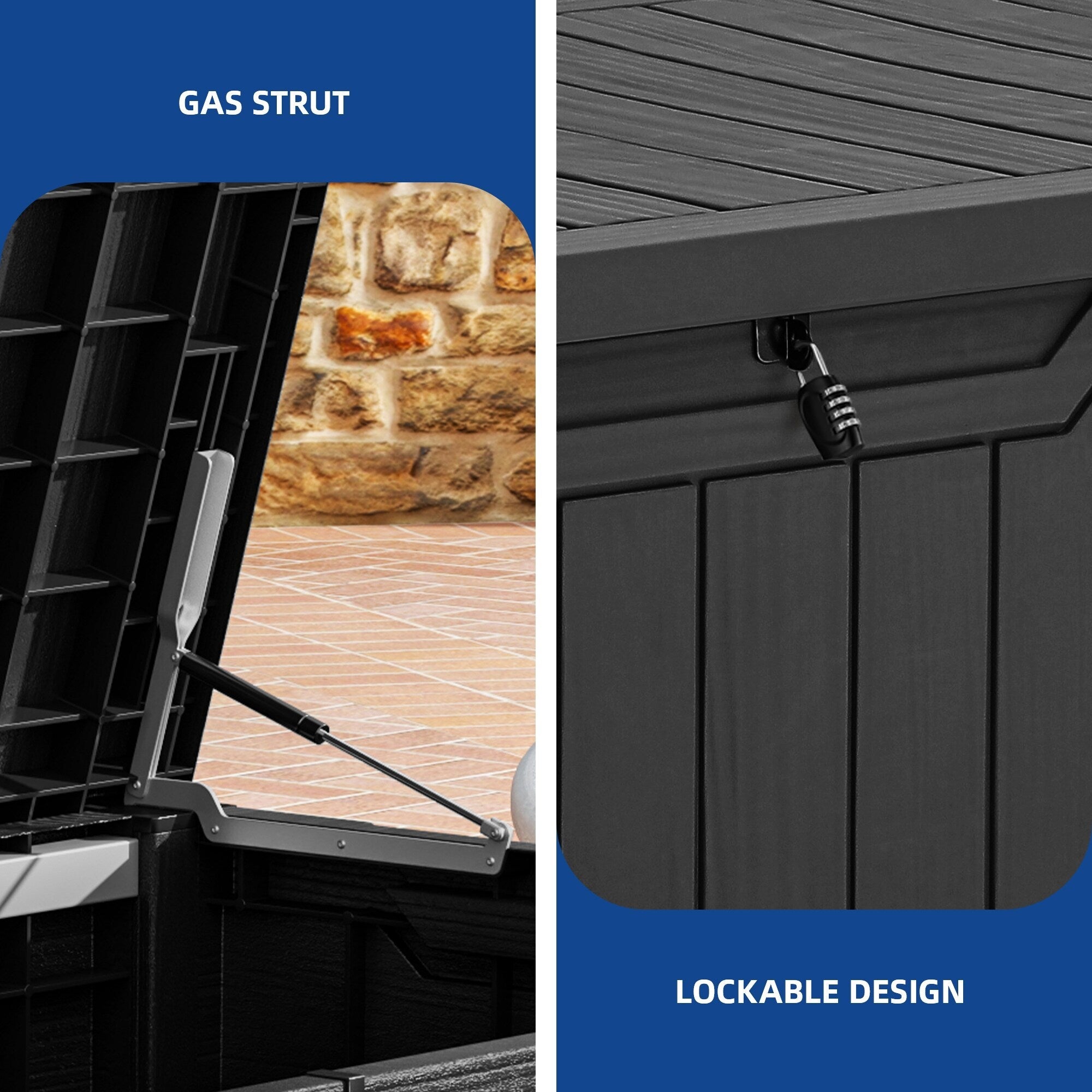 Große, wasserfeste und abschließbare Deckbox aus Kunstharz (120–260 Gallonen)