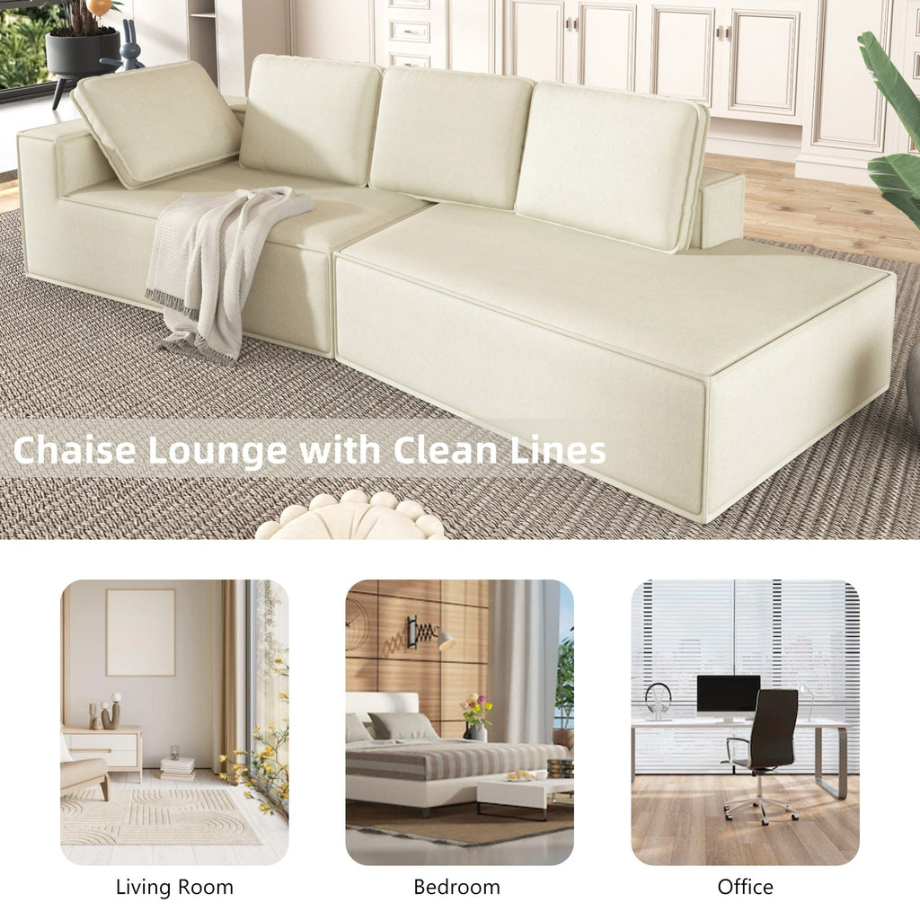 125 Stilvolle Chaiselongue, modernes Indoor-Lounge-Sofa mit Schlaffunktion und klaren Linien für das Wohnzimmer, Beige