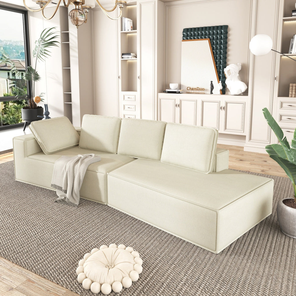 125 Stilvolle Chaiselongue, modernes Indoor-Lounge-Sofa mit Schlaffunktion und klaren Linien für das Wohnzimmer, Beige