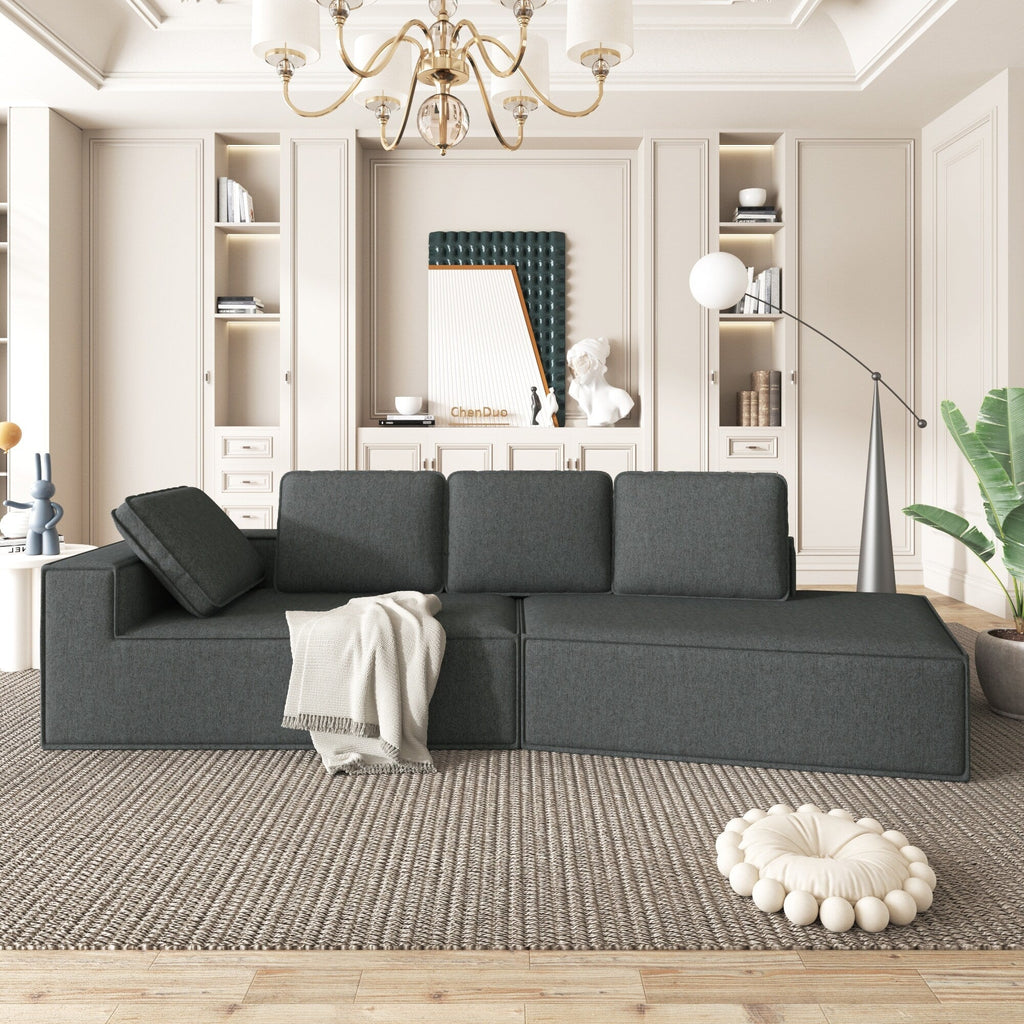 125 Stilvolle Chaiselongue, modernes Indoor-Lounge-Sofa mit Schlaffunktion und klaren Linien für das Wohnzimmer, Beige