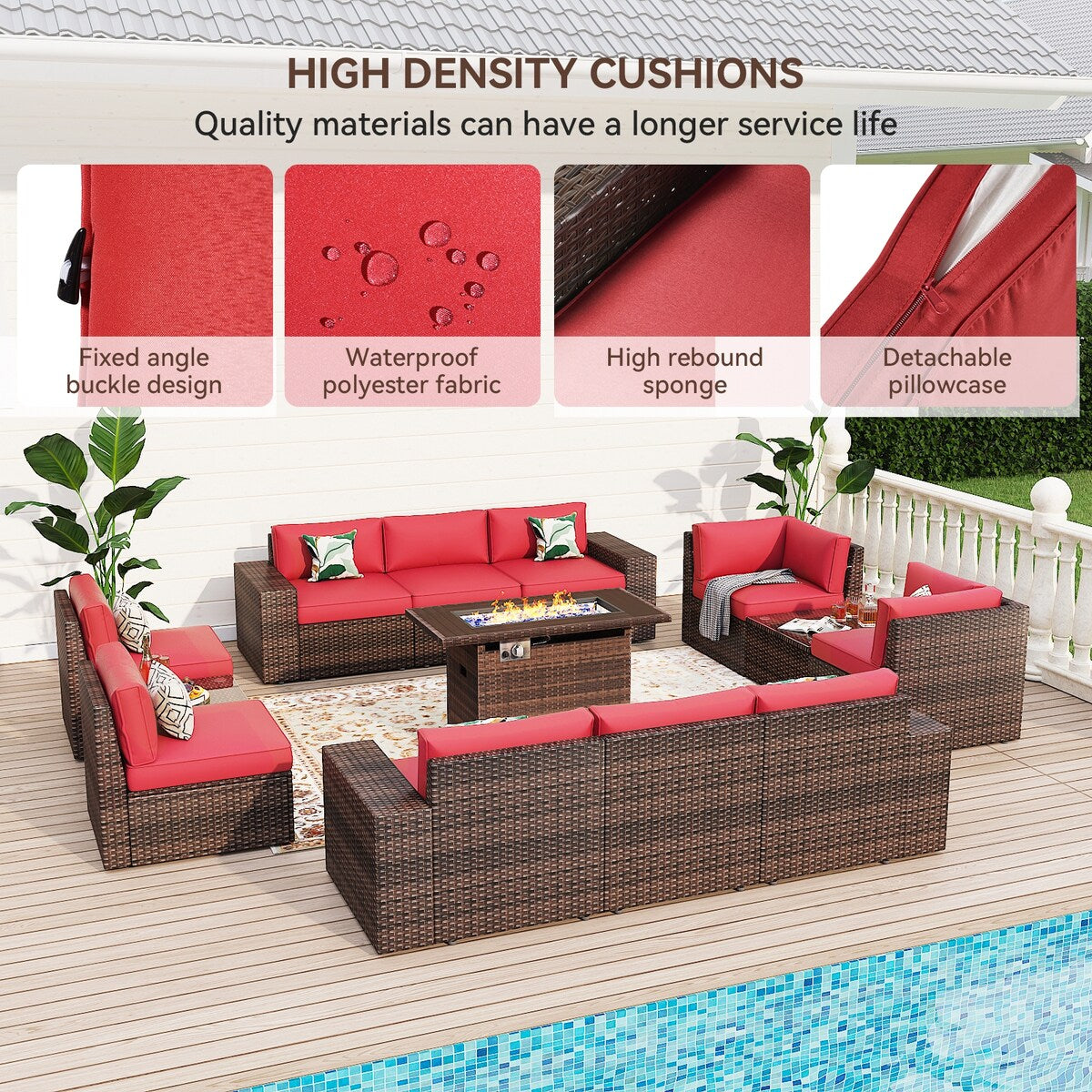 13-teiliges Terrassenmöbelset mit 44-Zoll-Feuertisch