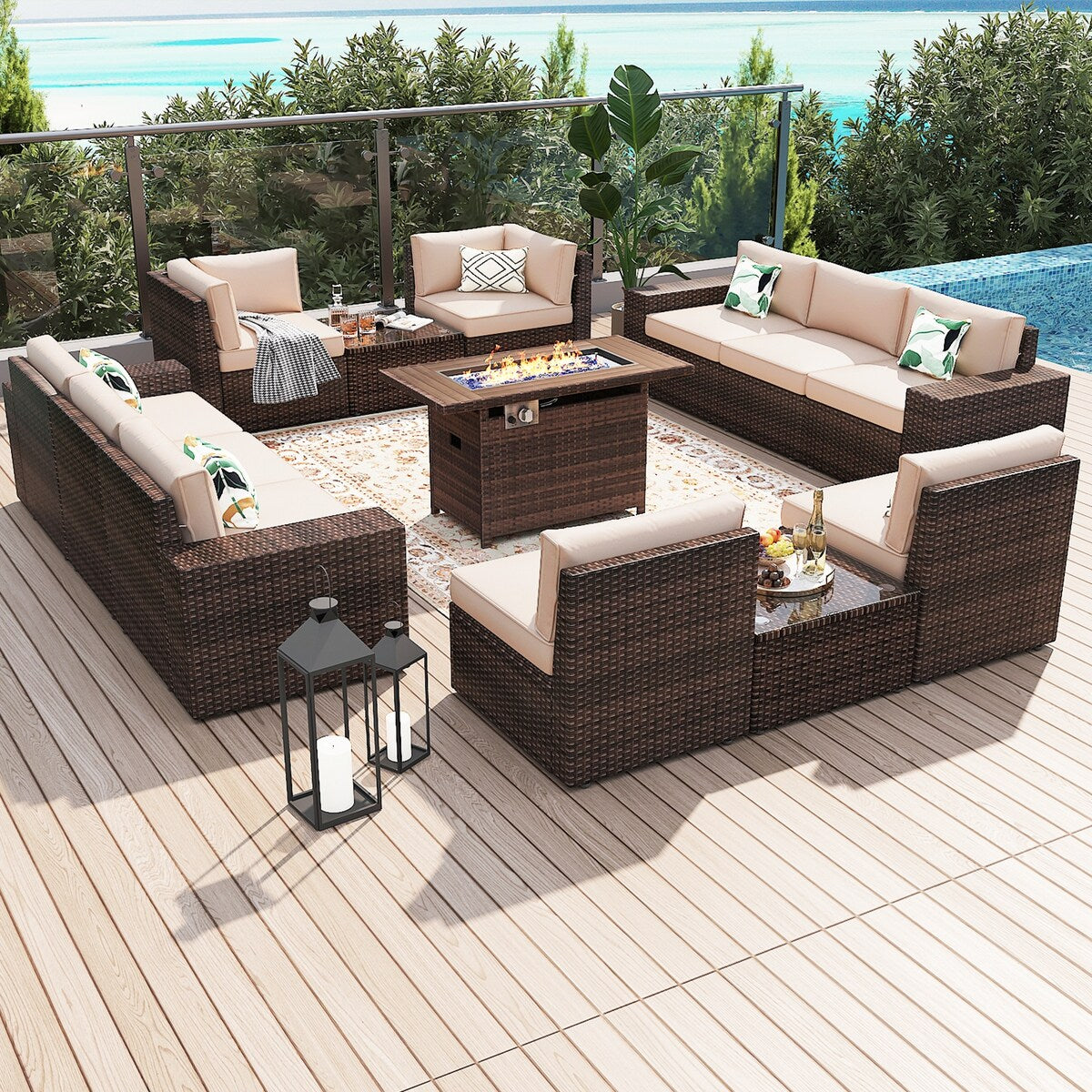 13-teiliges Terrassenmöbelset mit 44-Zoll-Feuertisch
