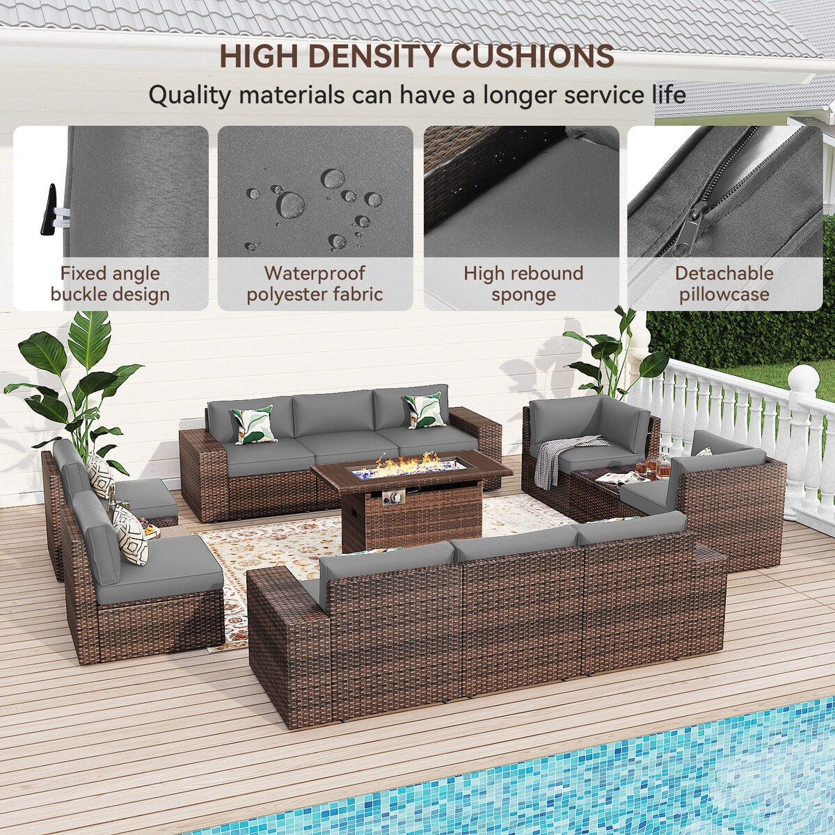 13-teiliges Terrassenmöbelset mit 44-Zoll-Feuertisch