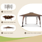 13' x 13' (ca. 4 x 4 m) großes, verstärktes Garten-Faltpavillon-Zelt mit elegantem Eckvorhang