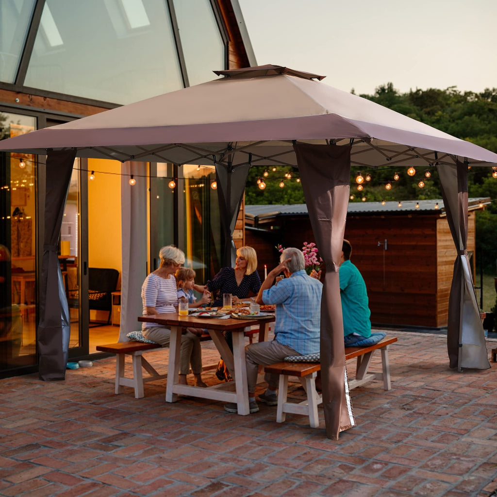 13' x 13' (ca. 4 x 4 m) großes, verstärktes Garten-Faltpavillon-Zelt mit elegantem Eckvorhang