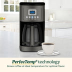 Programmierbare Kaffeemaschine für 14 Tassen, Glaskanne, Brühstärkeregelung, 1-4 Tassen-Einstellung, schwarzer Edelstahl