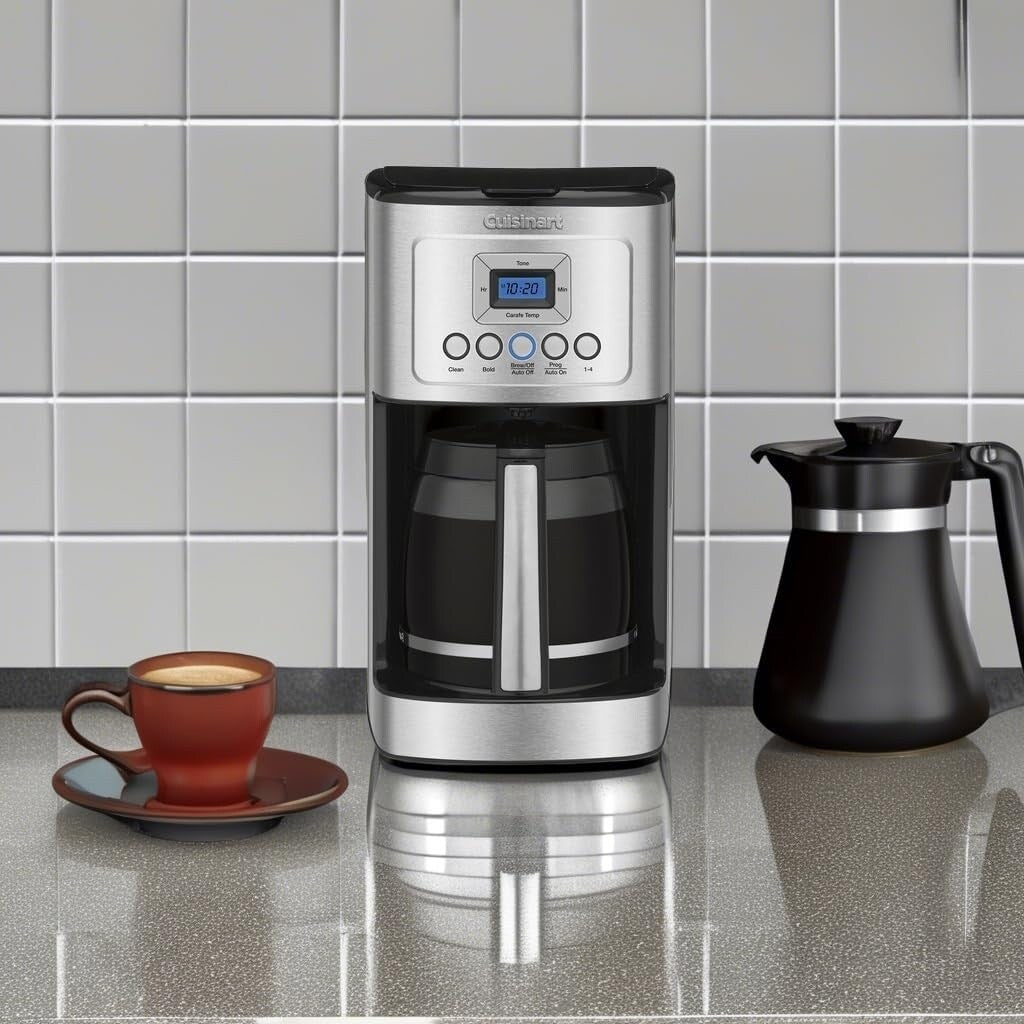 Kaffeemaschine aus Edelstahl für 14 Tassen, Glaskanne, vollautomatisch, Brühstärkeregelung