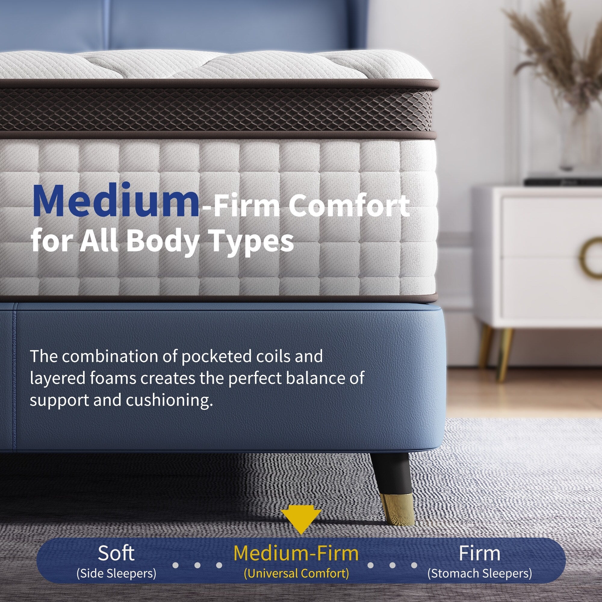 14 Zoll (35,5 cm) dicke Hybridmatratze aus Memory-Schaum für Queen- und Kingsize-Betten, mittlerer Härtegrad, Kantenschutz, Matratze im Karton