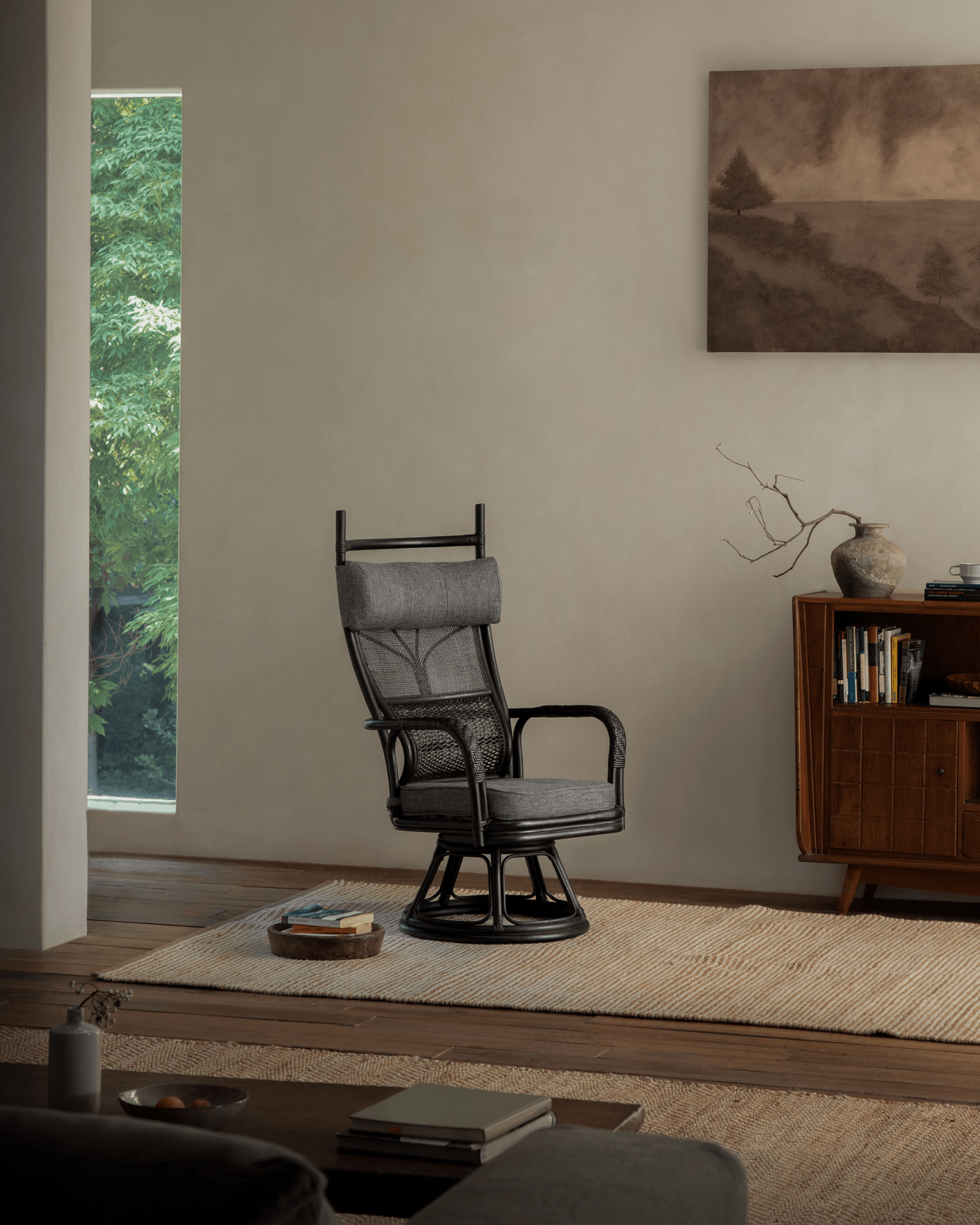 Gakusha Rattan-Drehstuhl