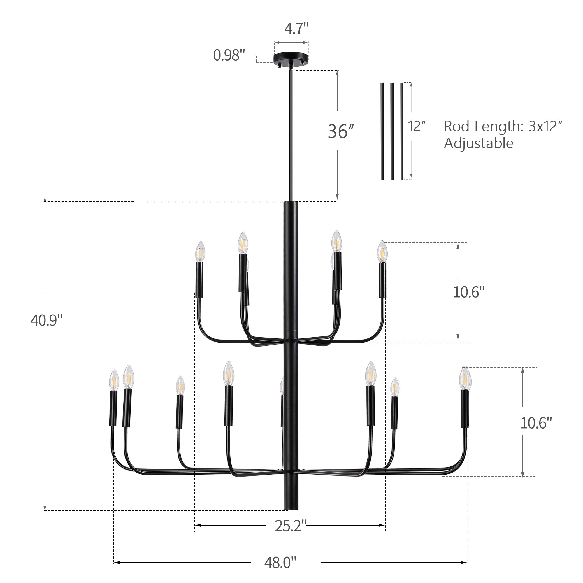Minimalistischer Kerzenleuchter mit 15 Leuchten, 2-stufig, antikes Design – 48