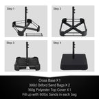 15 Fuß großer, rechteckiger, doppelseitiger Marktschirm mit Kurbelmechanismus, solarbetrieben mit LED-Beleuchtung und inklusive Ständer.