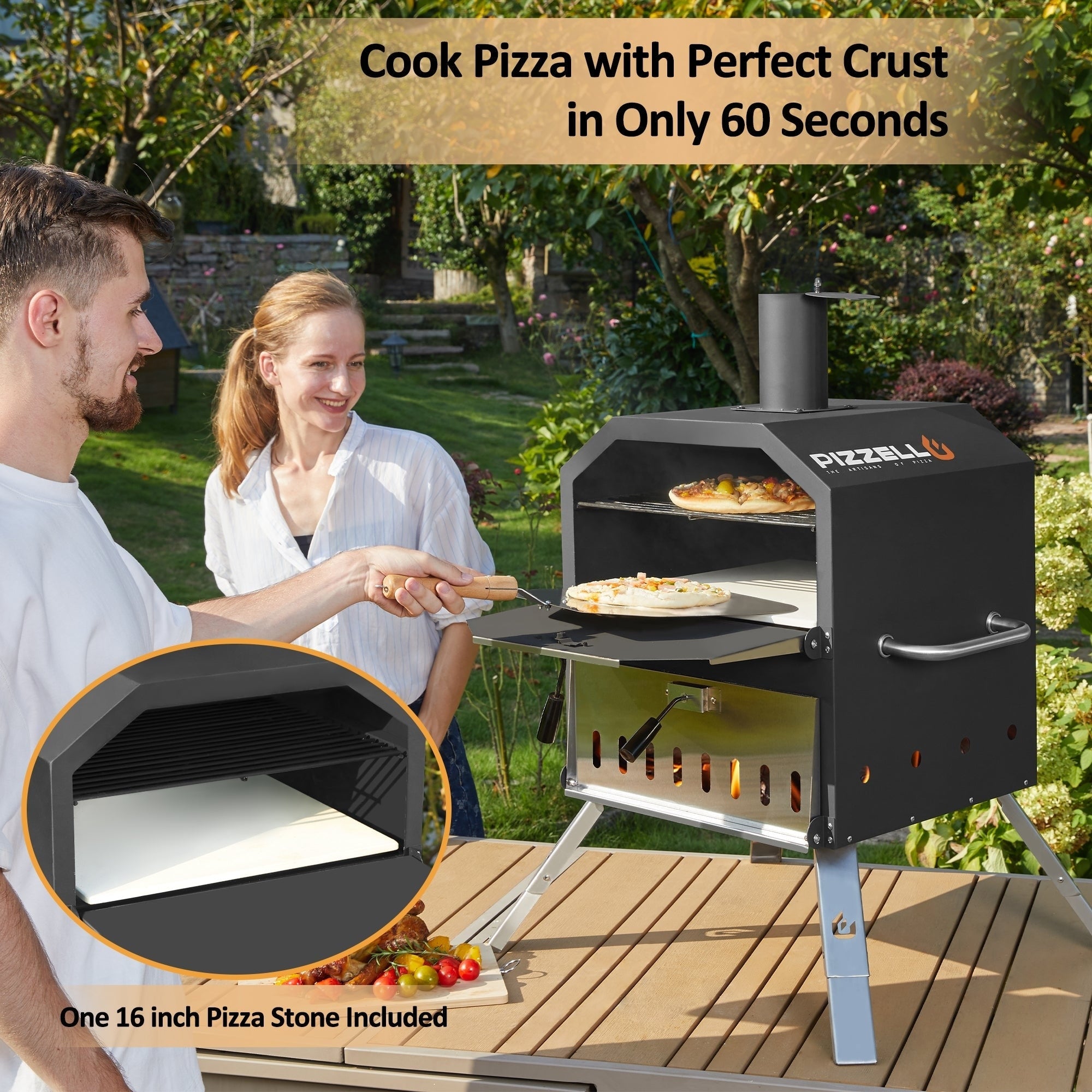 2-lagiger Holzofen-Pizzaofen für den Außenbereich, ideal für Camping und Pizza – 40 cm (16 Zoll)
