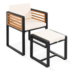 18-teiliges Essset aus Akazienholz für die Terrasse, bestehend aus 8 gepolsterten Stühlen, 8 Hockern und 2 quadratischen Tischen