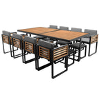 18-teiliges Essset aus Akazienholz für die Terrasse, bestehend aus 8 gepolsterten Stühlen, 8 Hockern und 2 quadratischen Tischen