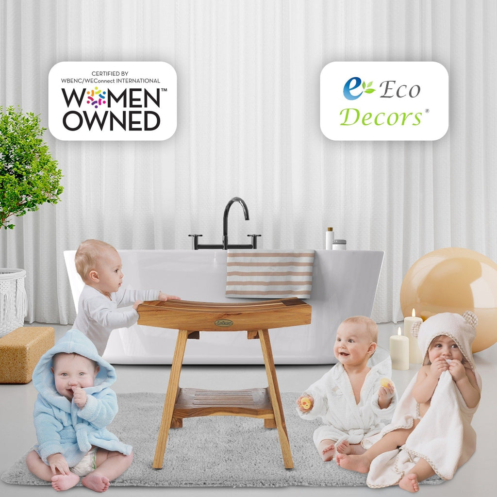 EcoDecors, Serenity, Teak-Duschbank, Teak-Duschhocker, Teak-Eckduschbank, 45,7 cm, mit Ablage