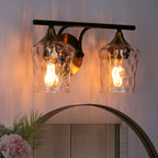 Moderne 2/3/4-flammige Wandleuchte für Badezimmer in Gold und Schwarz mit gehämmertem Glas