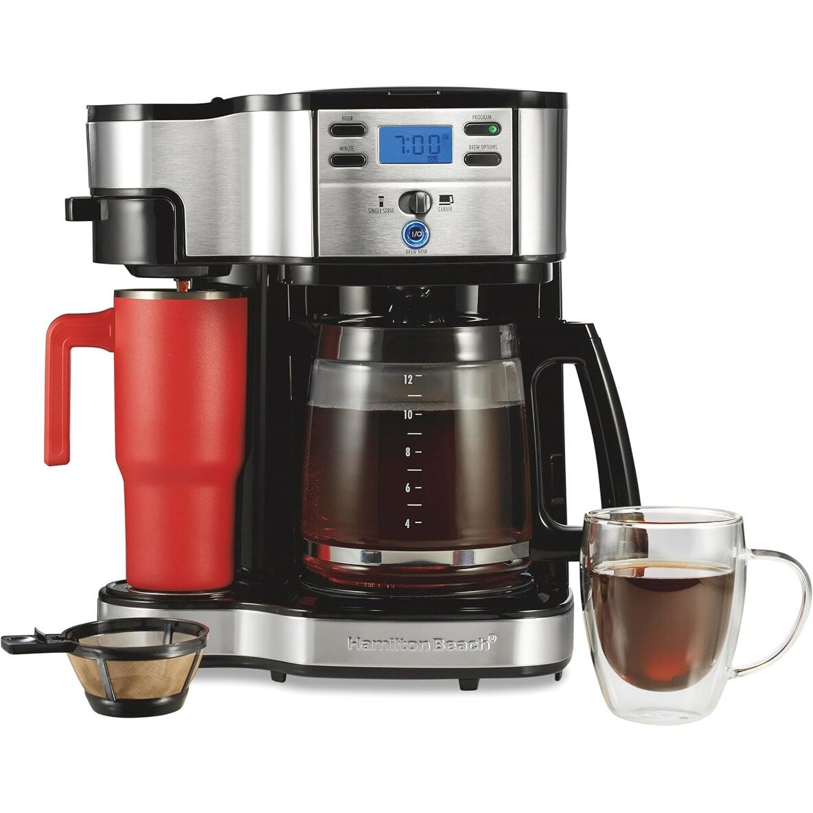 Kaffeemaschine mit 2 Funktionen (12 Tassen &amp; Einzelportionen), Glaskanne, automatische Pausen- und Ausgießfunktion, Schwarz