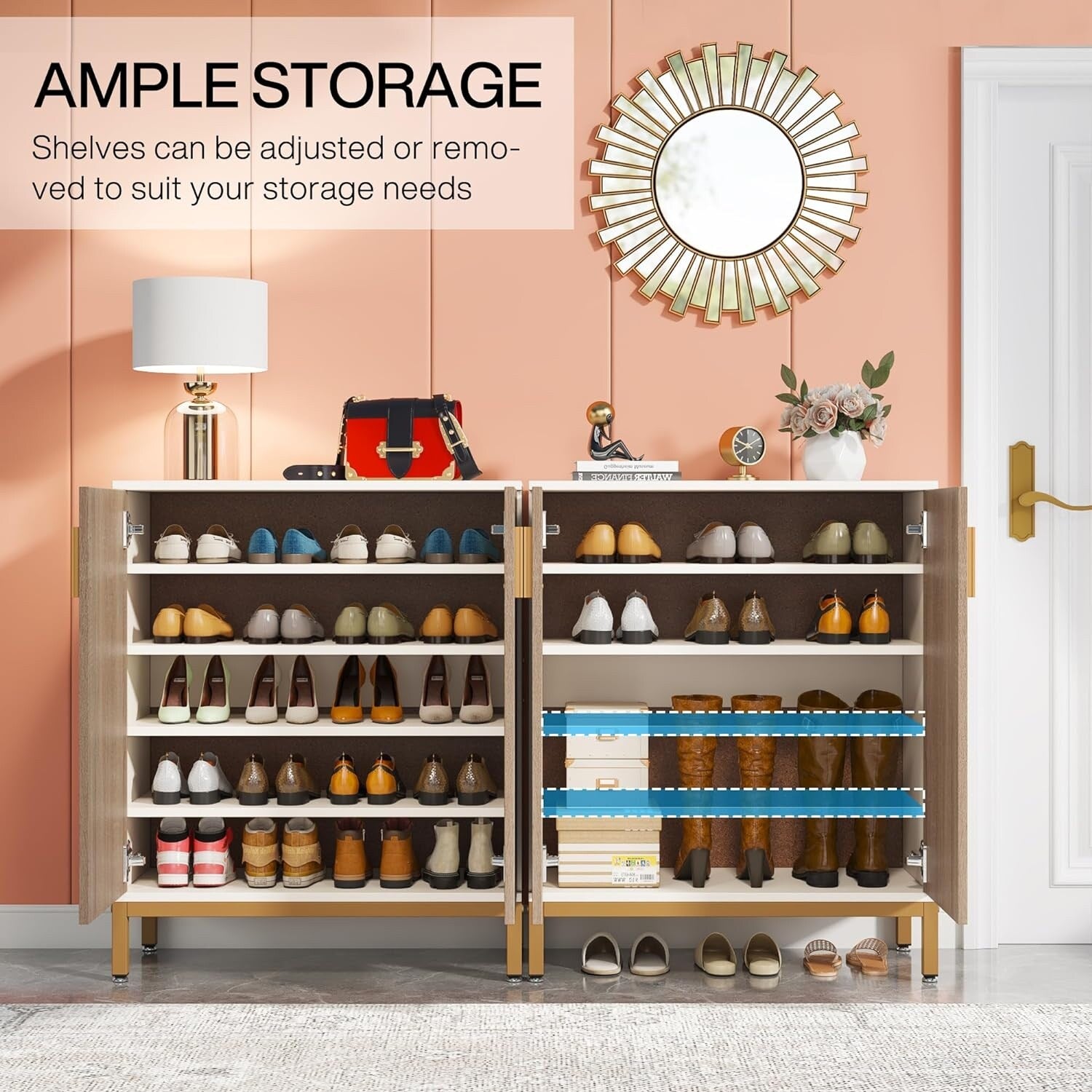 Moderner Schuhschrank mit Türen für 20 Paar Schuhe, 6-stöckiges, freistehendes Schuhregal für den Eingangsbereich