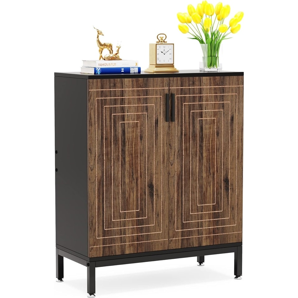 Schuhschrank für 20 Paar Schuhe, 95 cm (37,4 Zoll) hoher, moderner Schuhschrank mit Türen, Weiß &amp; Gold